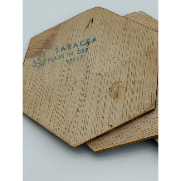 Vtg Japanese Wooden Yosegi-Zaiku Hexagonal 7 PC Drink Coasters Serveware - Picture 6 of 7